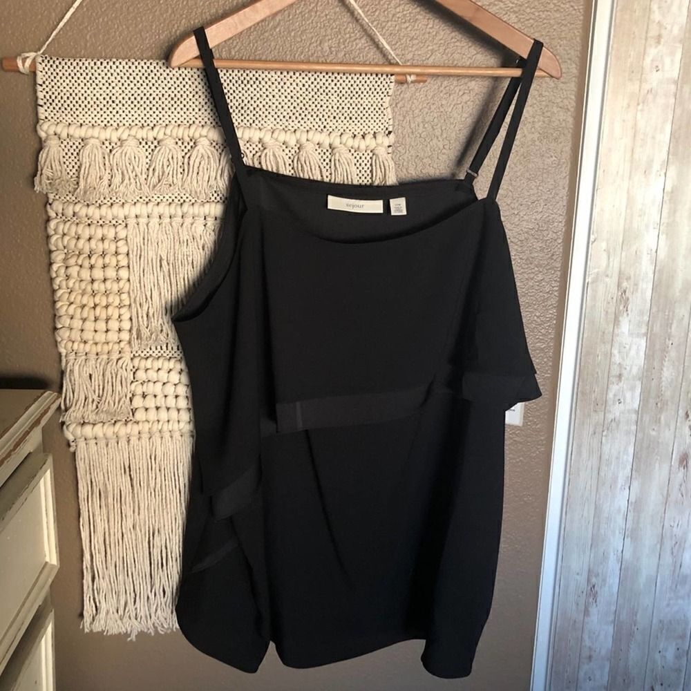 Sejour Black Ruffle Tiered Camisole Top